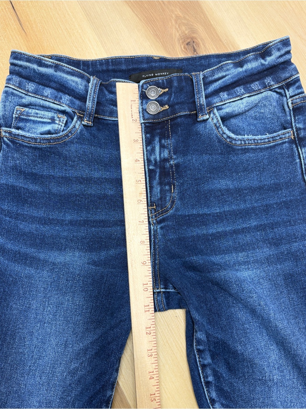 Flying Monkey High Rise Extreme Flare Jeans Dark Wash Raw Hem Size 29 BY4345L - Picture 14 of 16